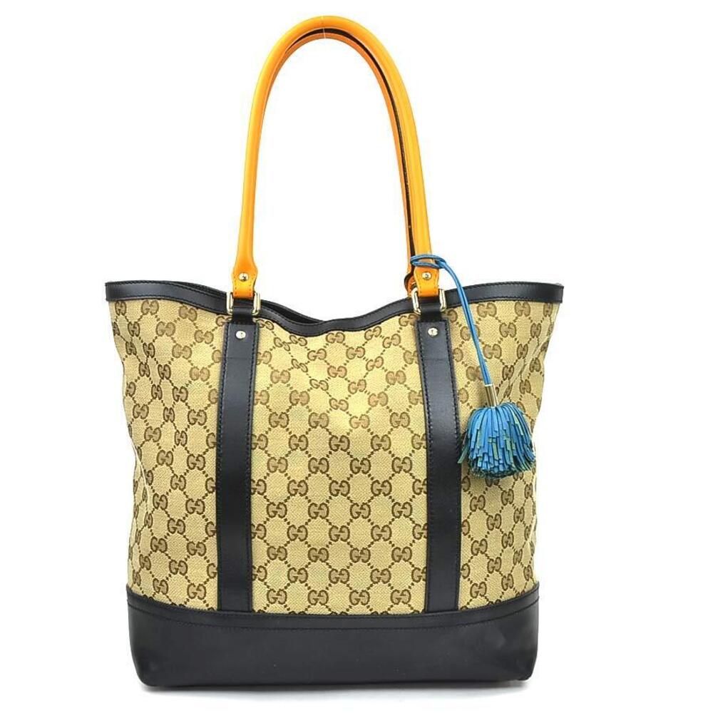 Gucci Shoulder Bag GG Canvas Leather Brown Black Orange